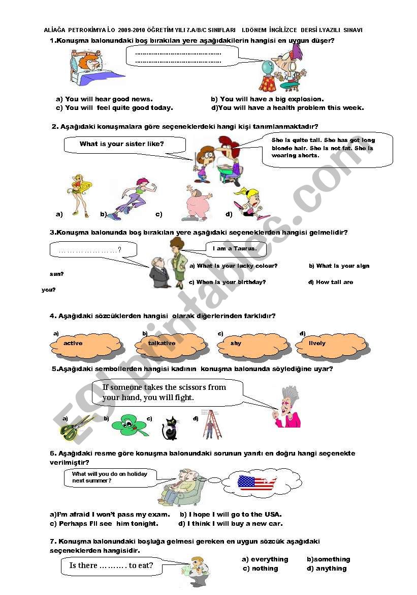 An exam for 7th grade(2009/2010, 1. Term, 1. Exam)