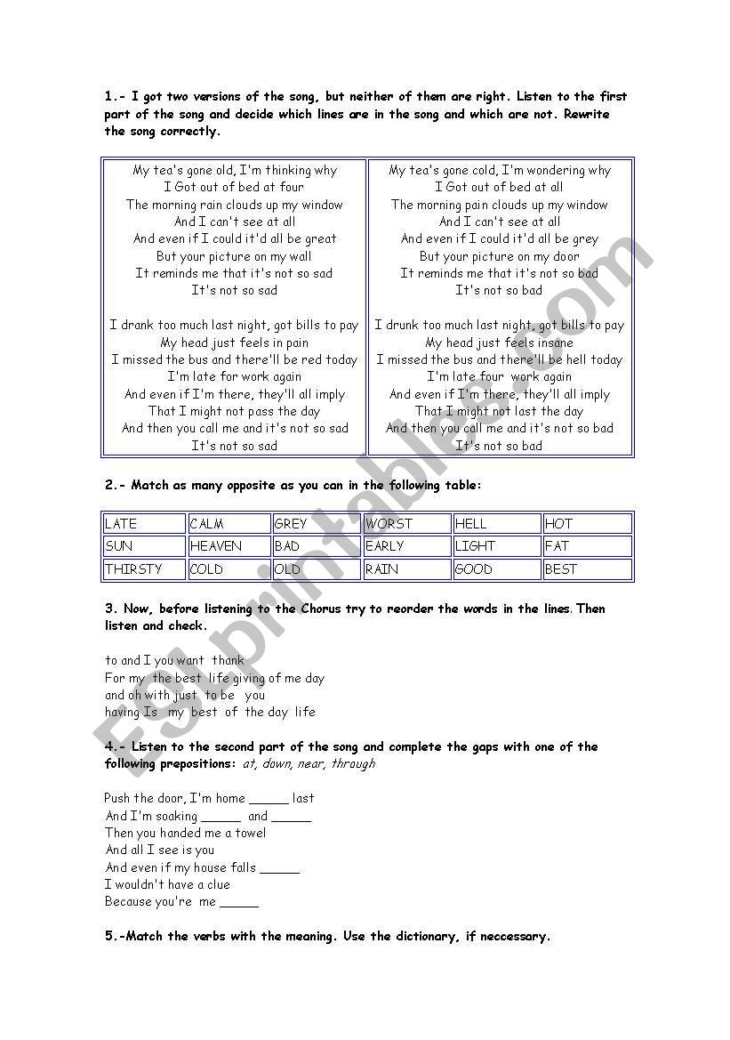 Thank you Song worksheet