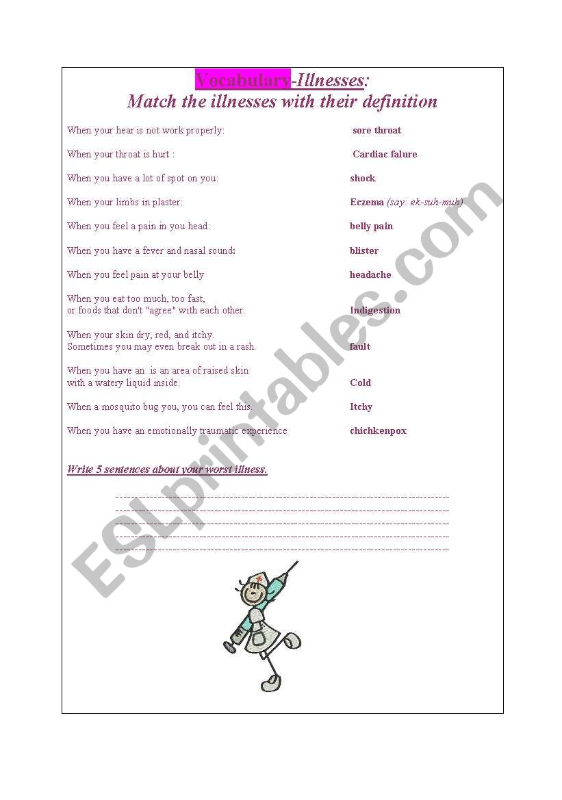 Illnesses worksheet