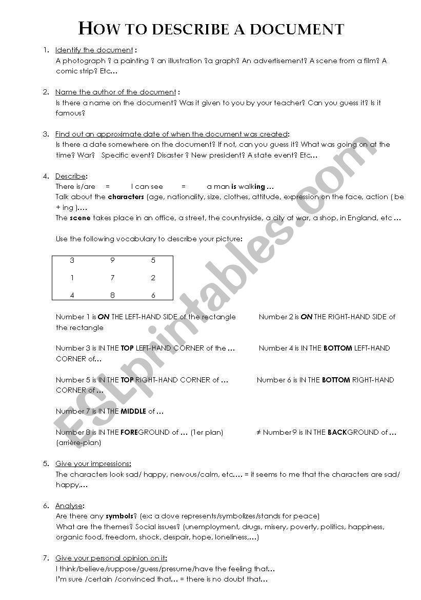 describe a document worksheet