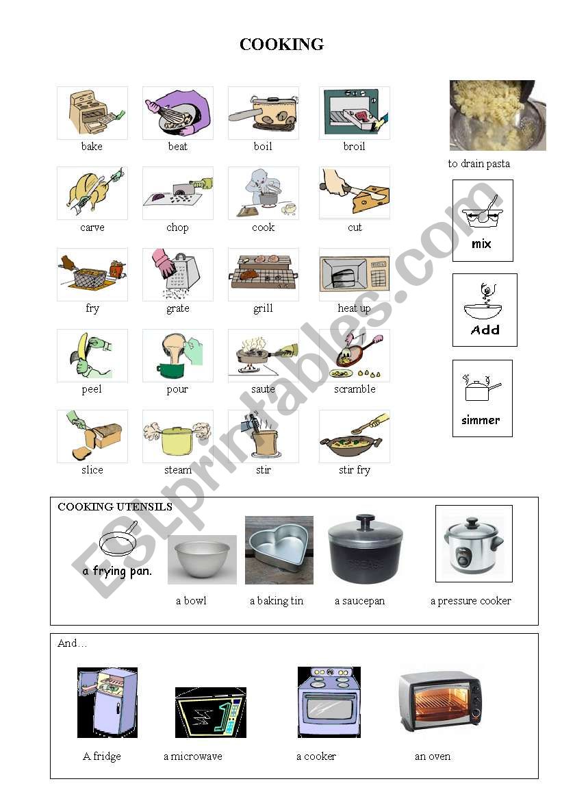 Cooking and food prep worksheet