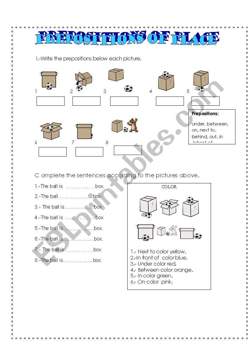 PREPOSITIONS OF PLACE worksheet