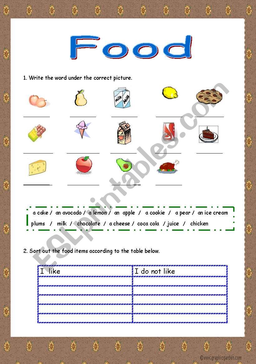 Food  worksheet