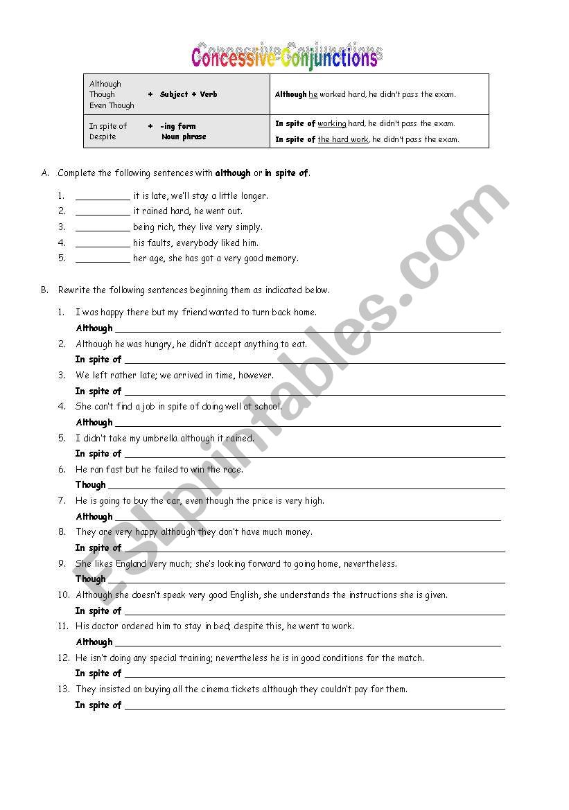 Concessive clauses worksheet