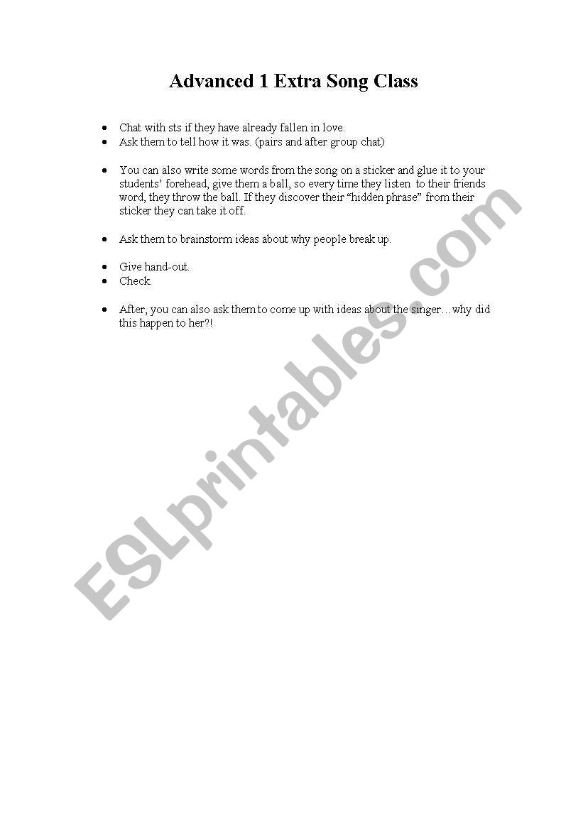 Lesson Plan Song in Class 1/8 worksheet