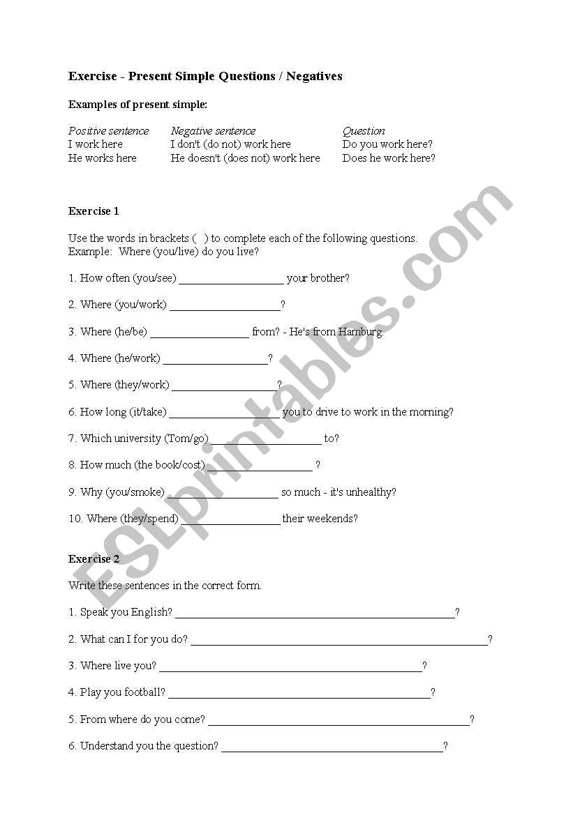 Practice Simple Questions and Negative Sentences