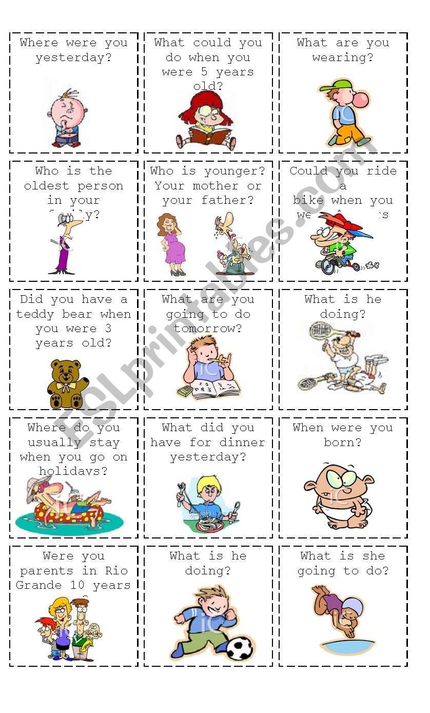 Question cards worksheet
