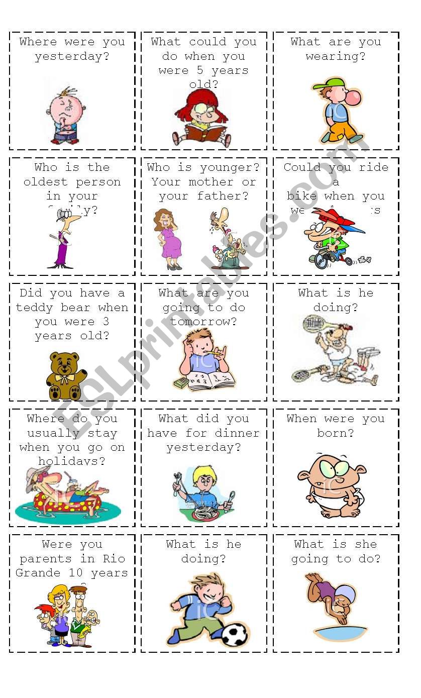 Question cards worksheet