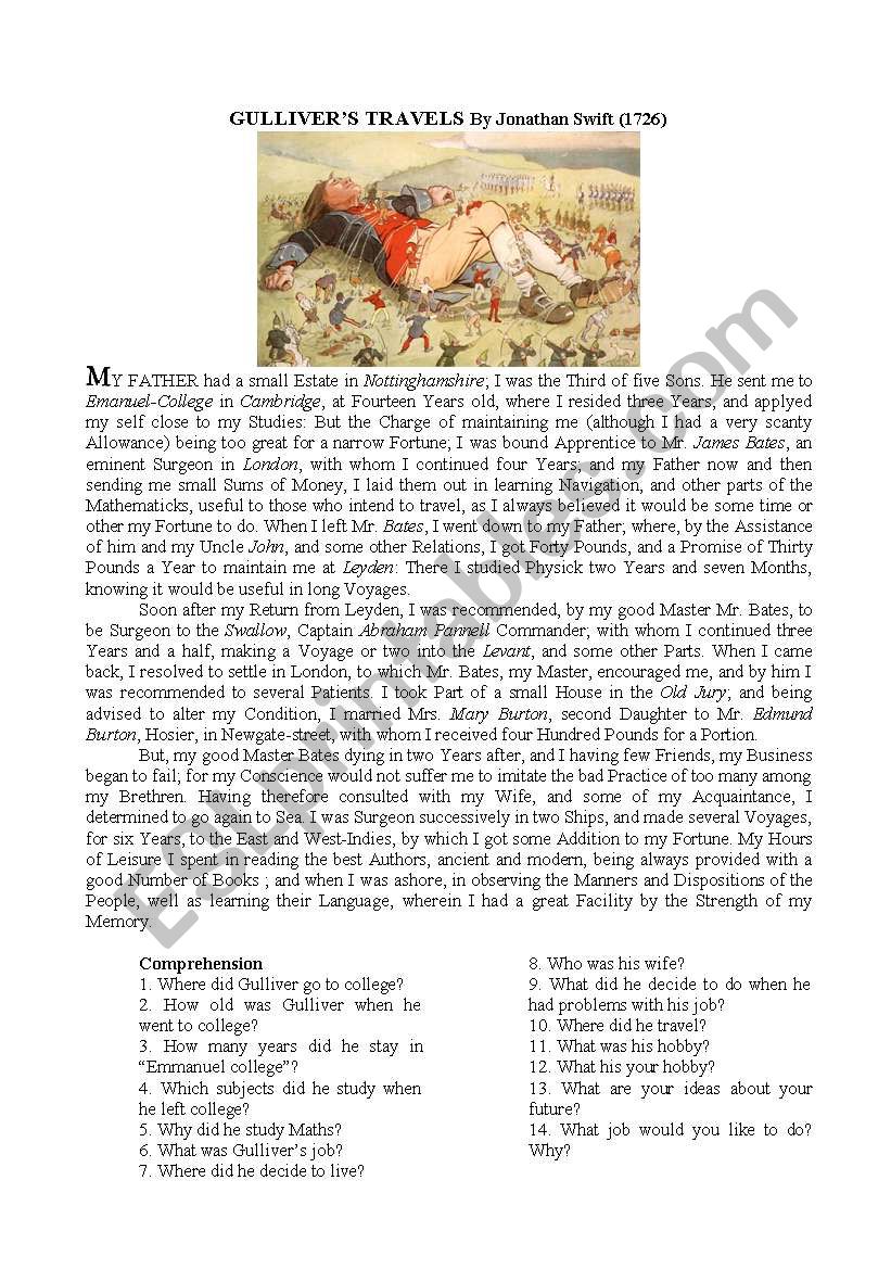 Gullivers Travels worksheet