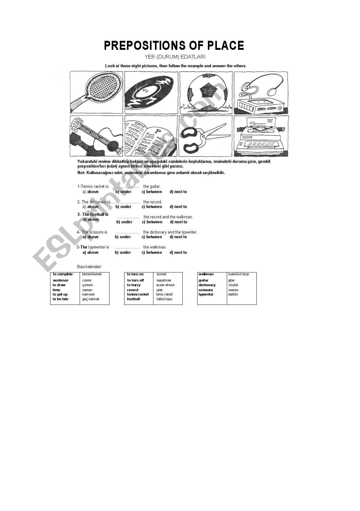 prepositions of place worksheet