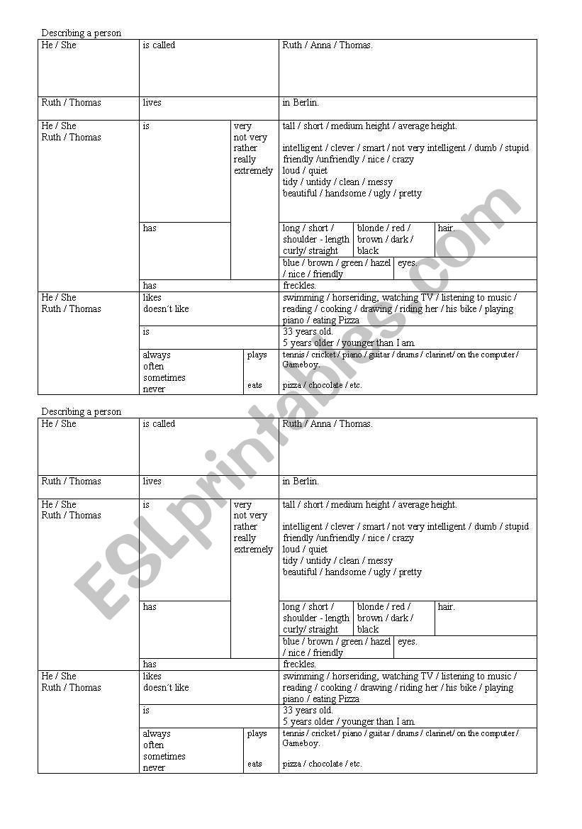describing someone worksheet