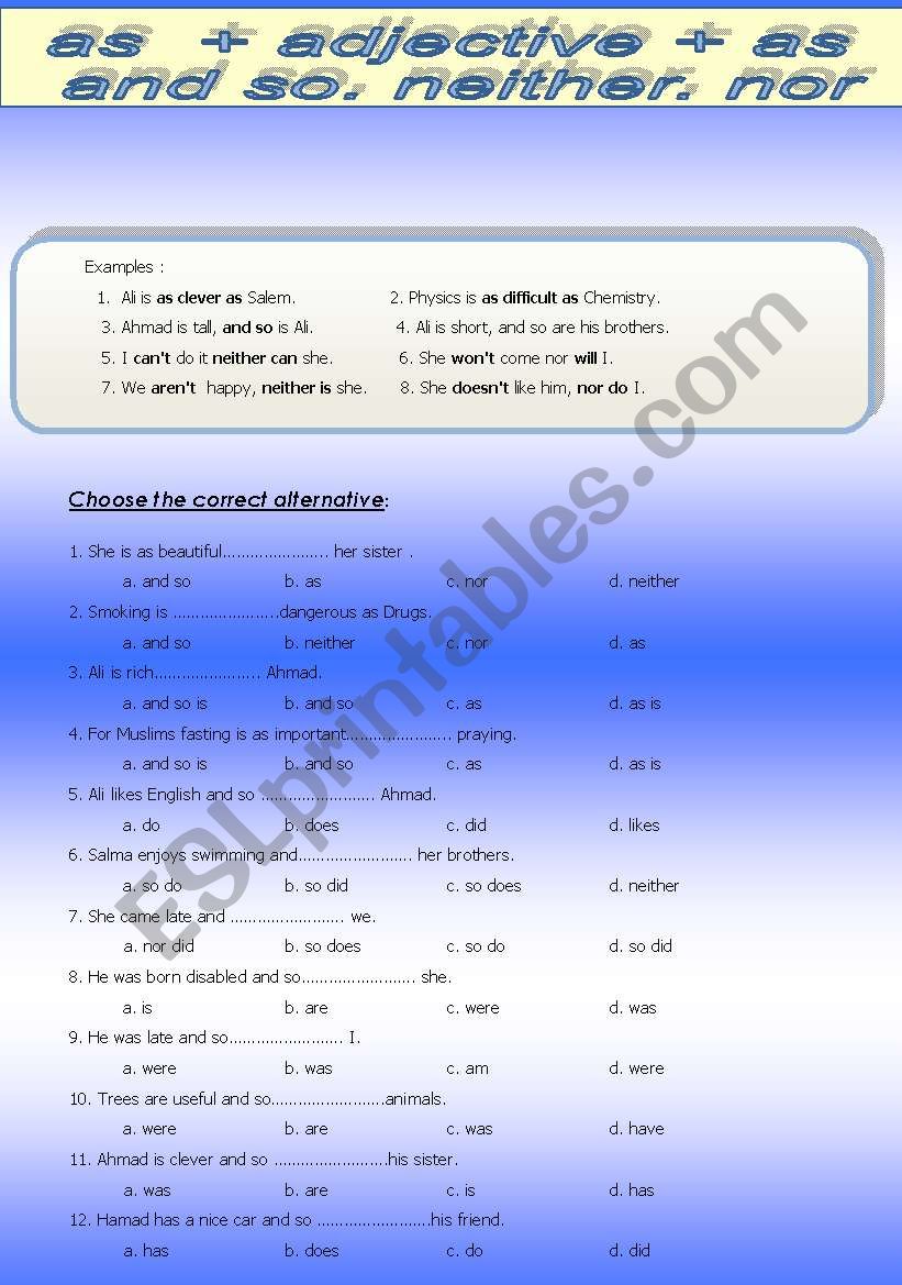 as + adjective + as  worksheet