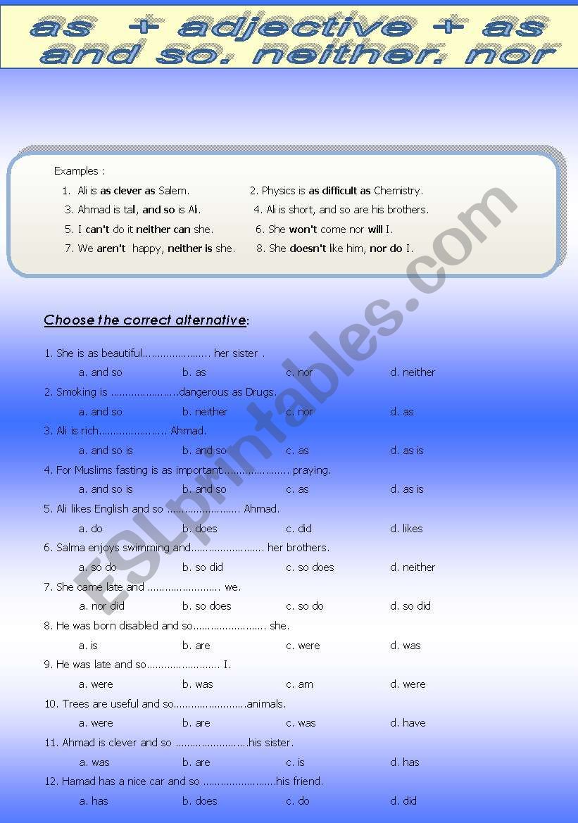 as + adjective + as  worksheet