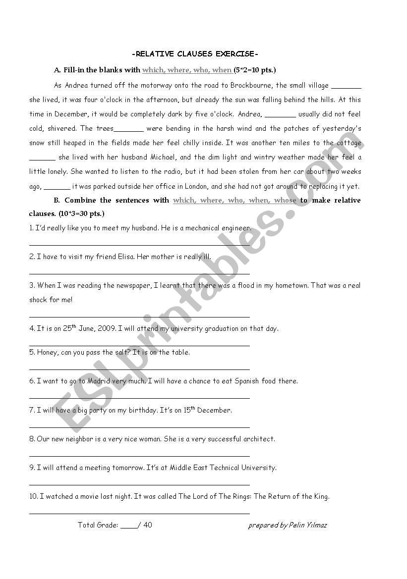 Relative Clauses Exercise worksheet