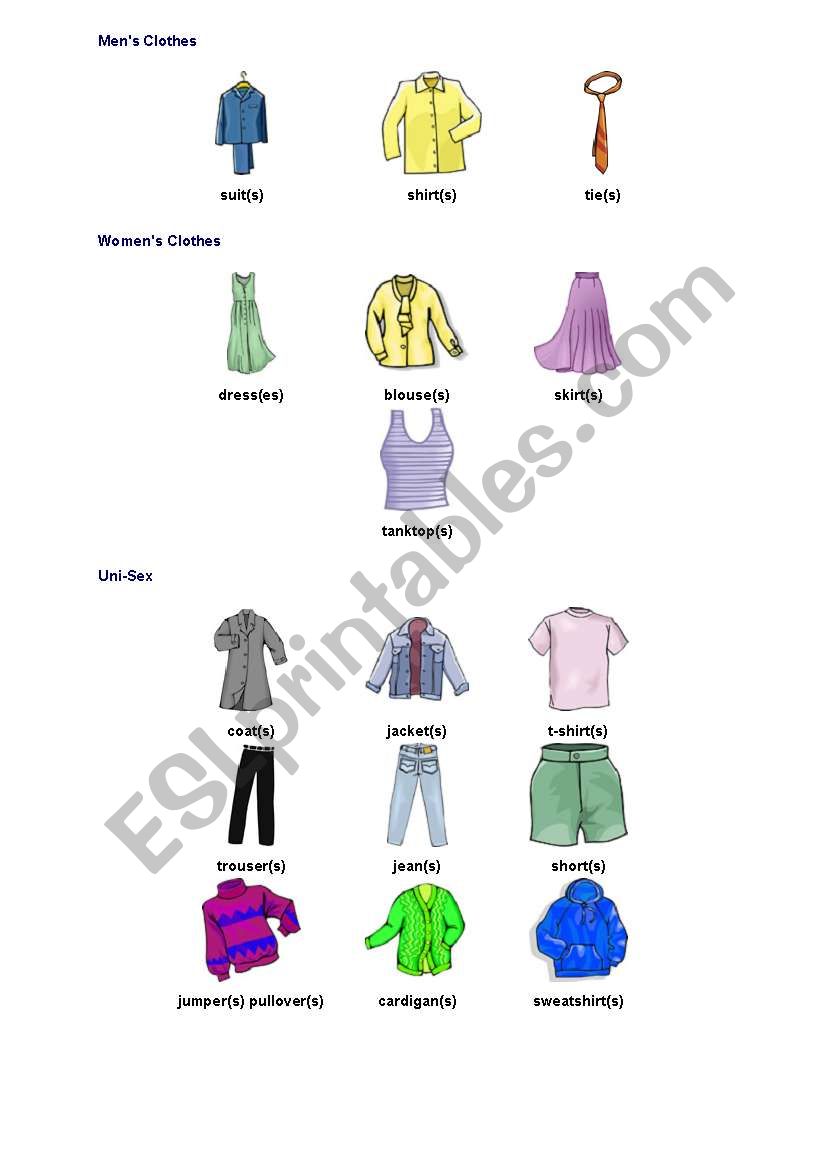 clothes and accessories worksheet