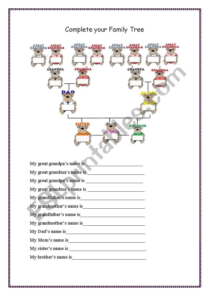 Complete your Family tree worksheet