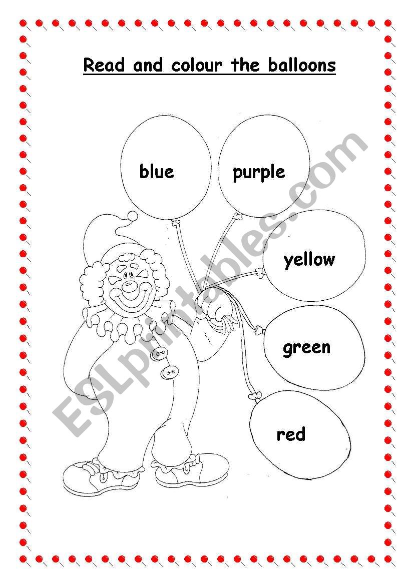 Colour the balloons worksheet