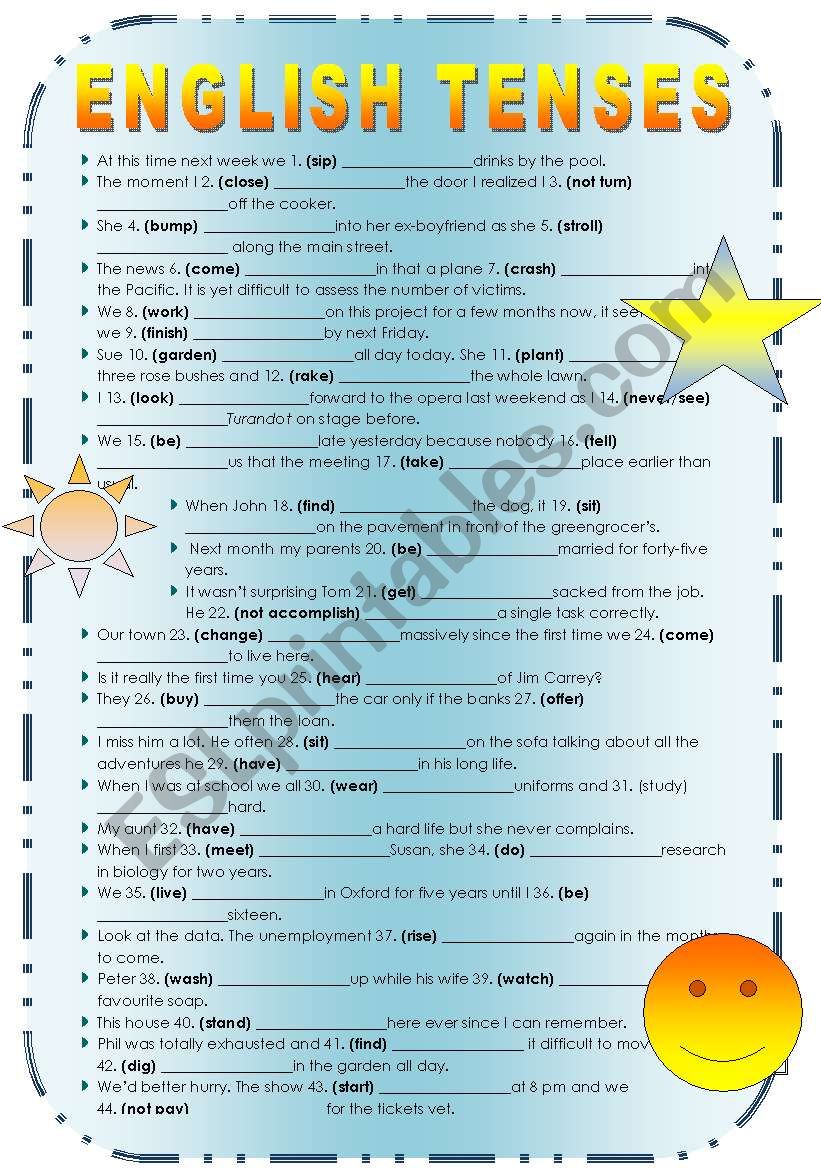 English Tenses - revision exercise / test