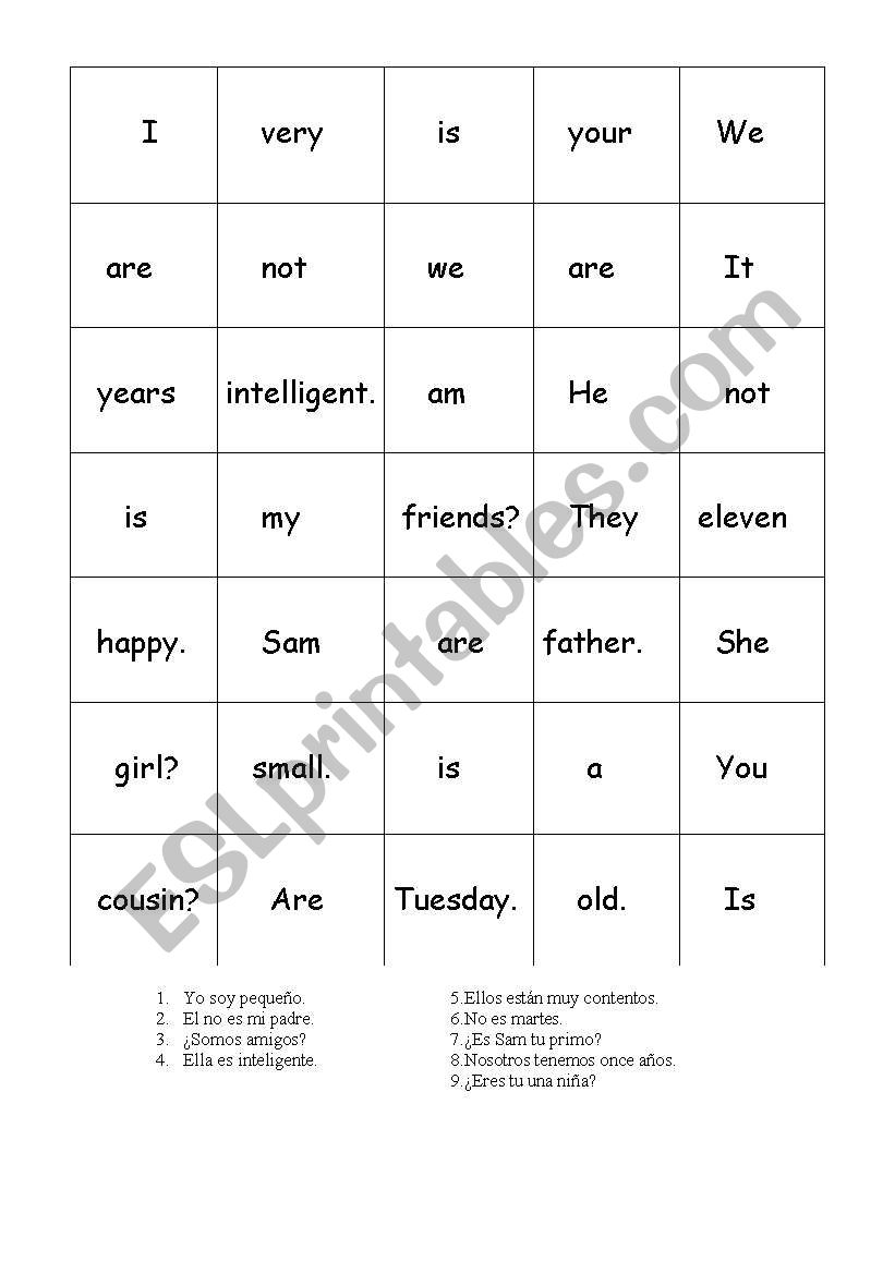 to be sentences worksheet