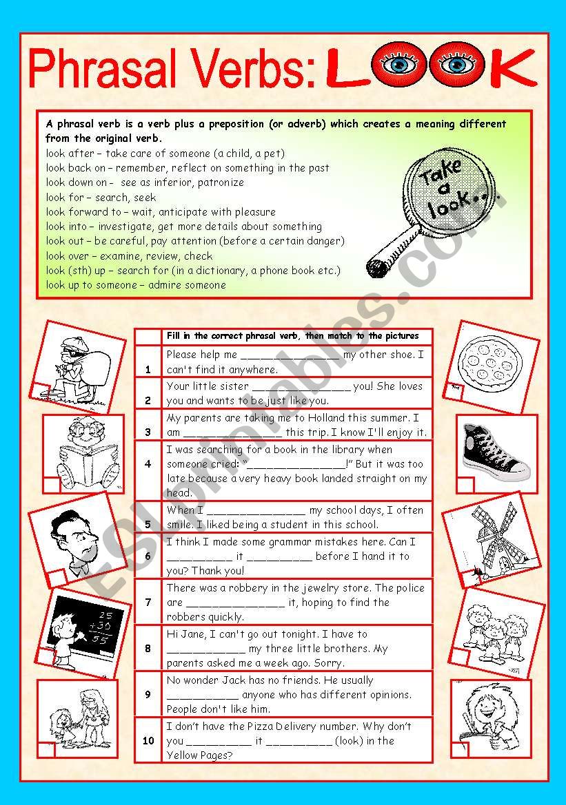 Phrasal Verbs 1 10 LOOK ESL Worksheet By Sharon F
