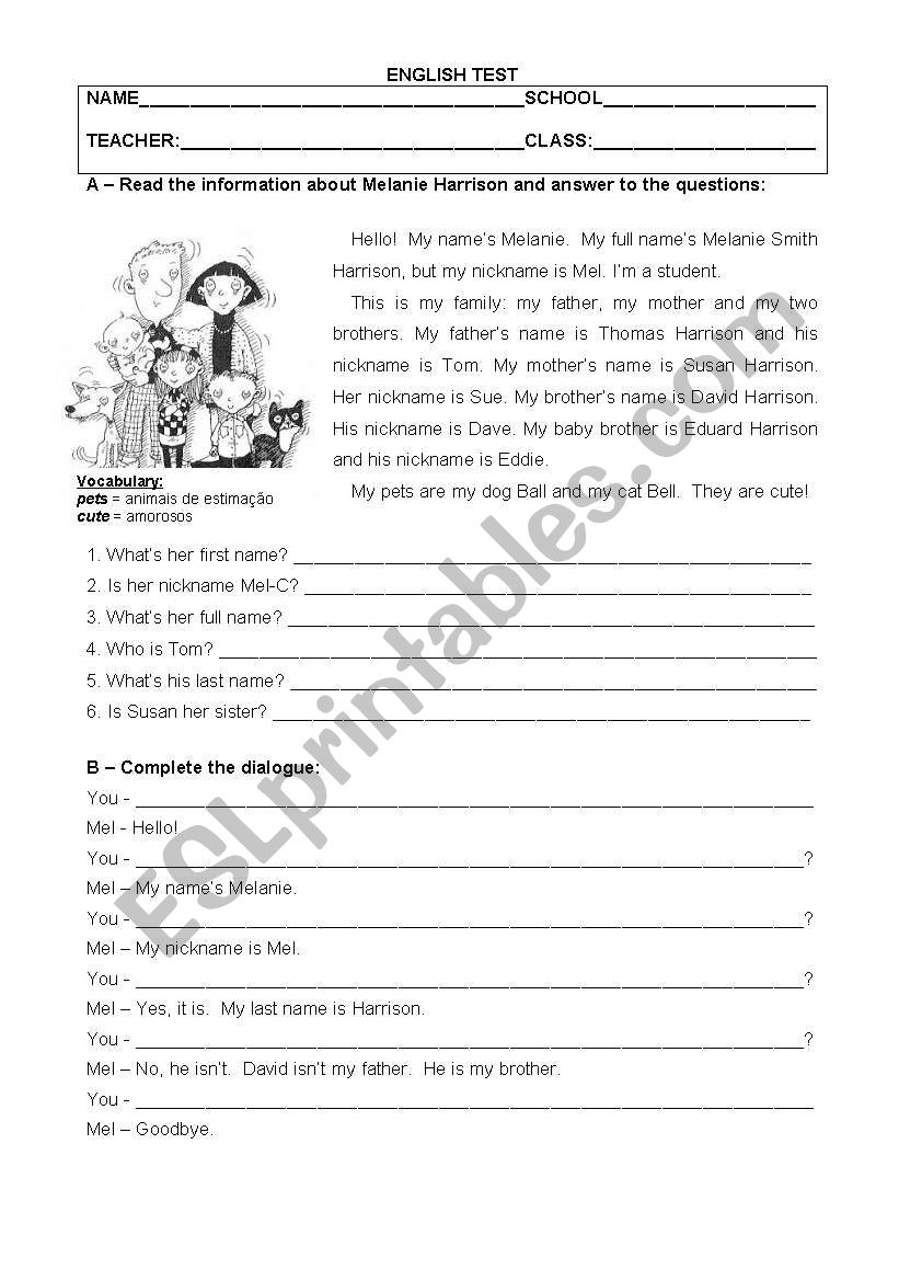 ENGLISH TEST worksheet