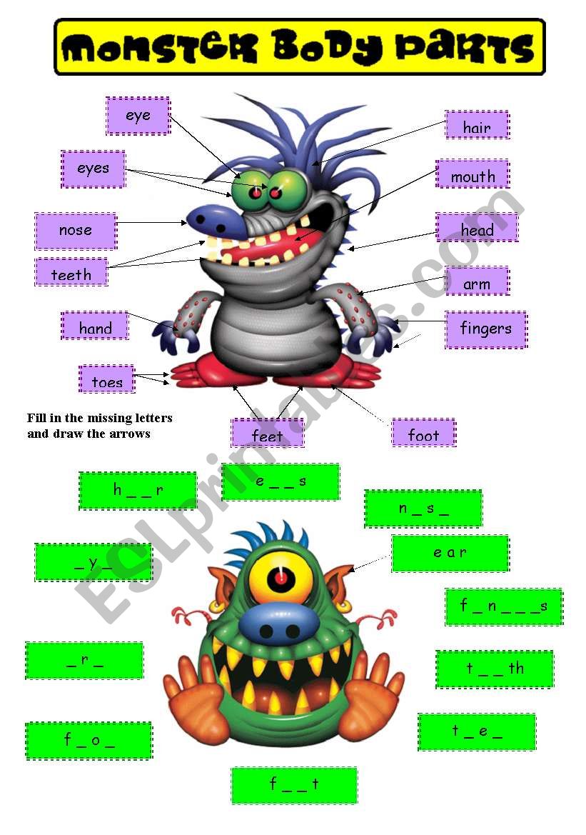 MONSTER BODY PARTS worksheet