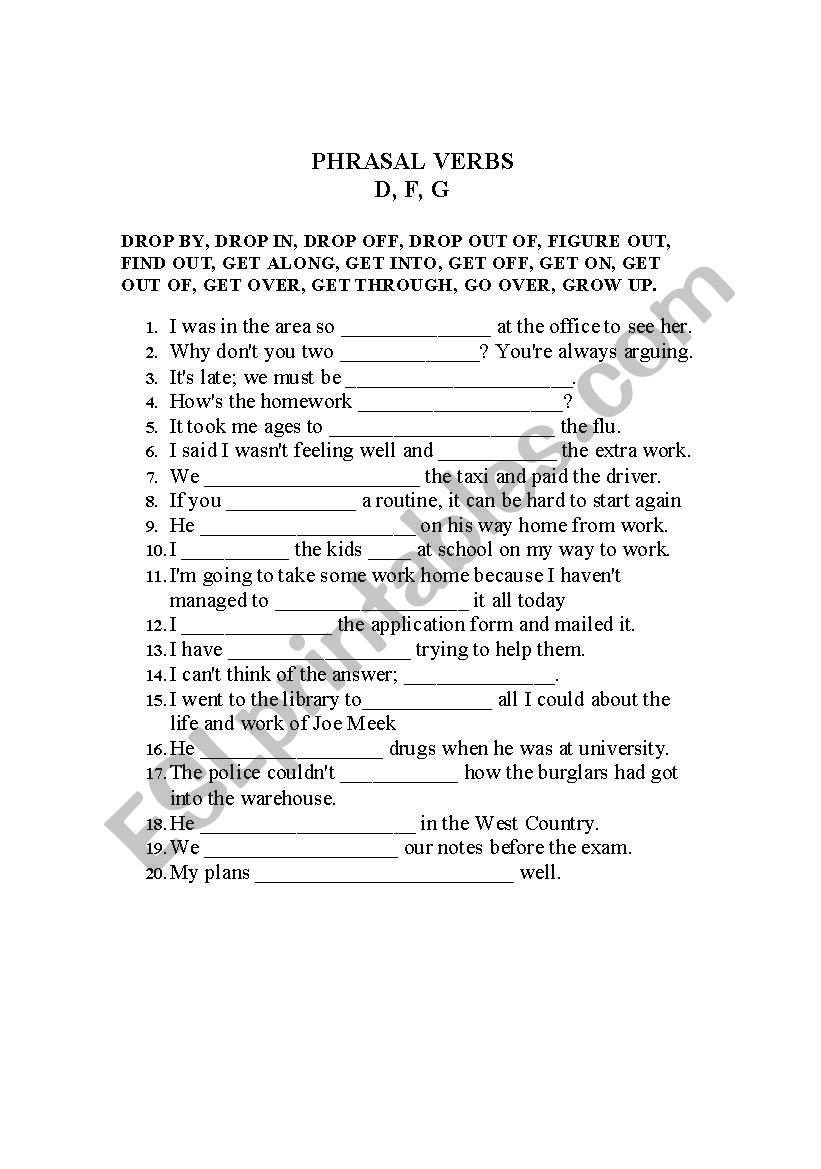 Phrasal verb exercise worksheet