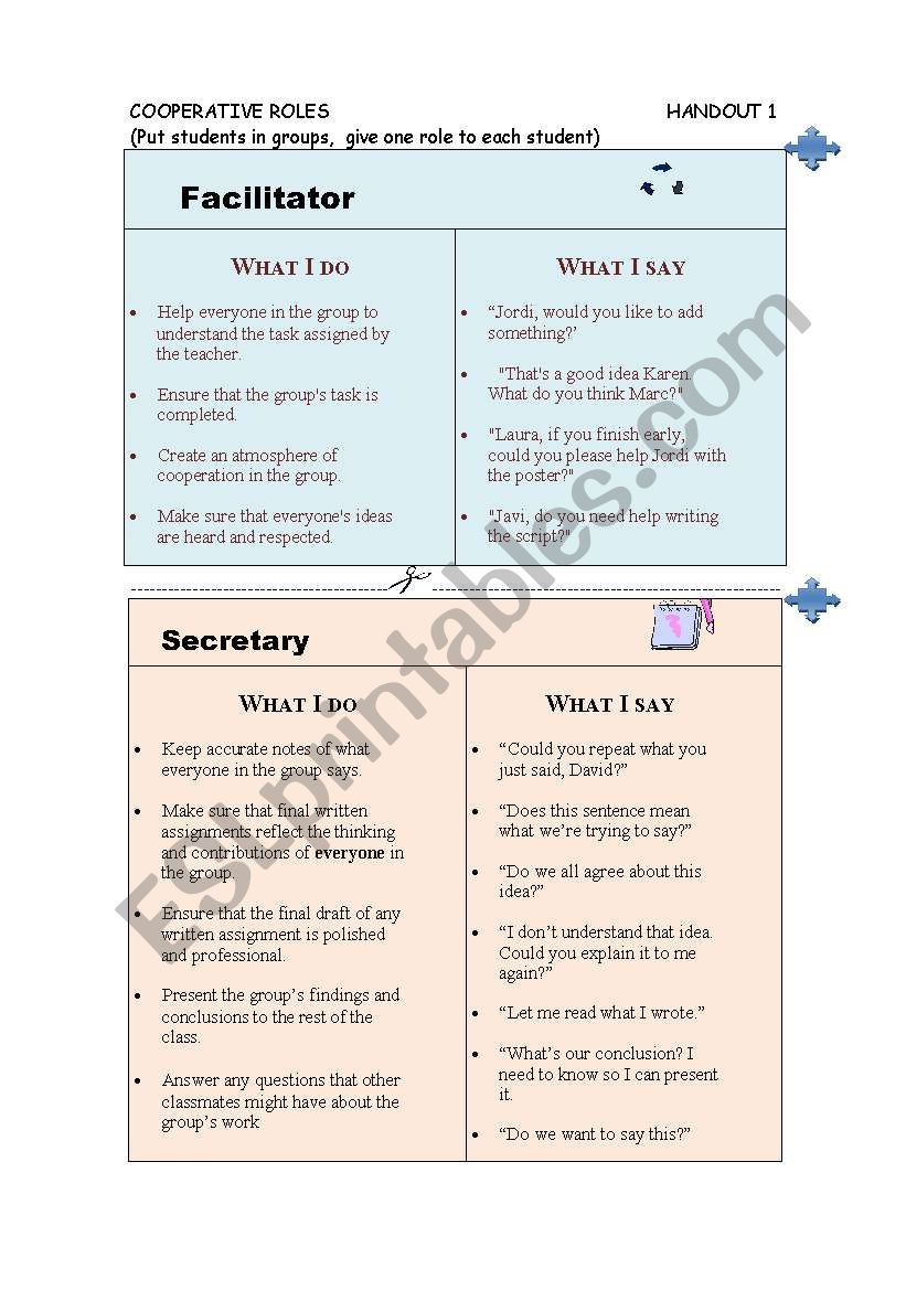 cooperative roles worksheet