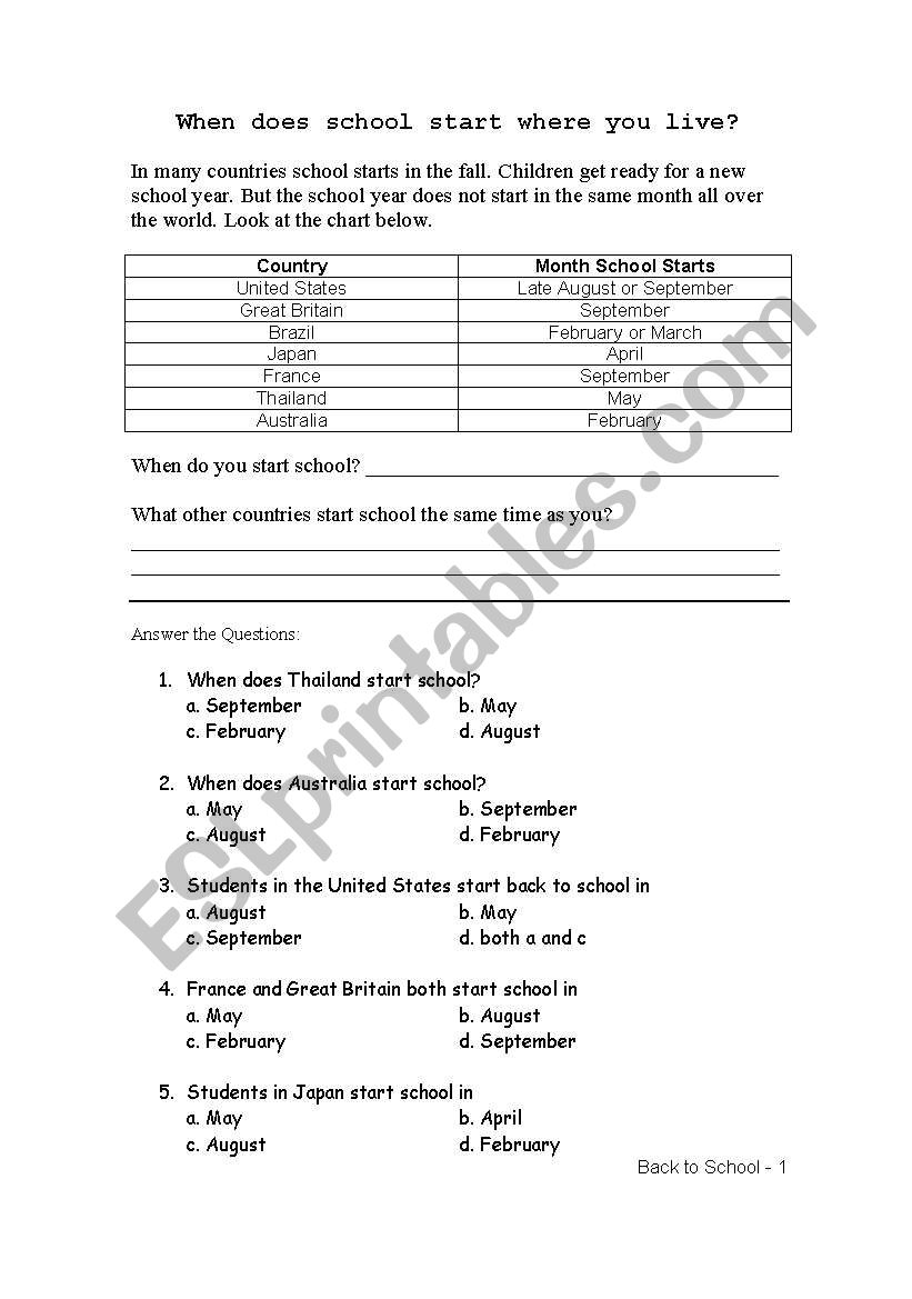 Back to school. Classroom survey