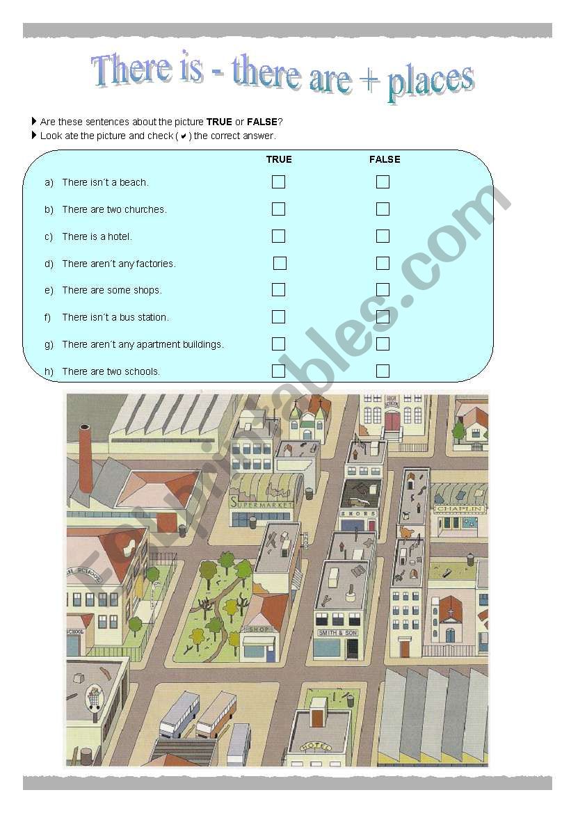 THERE IS - THERE ARE + PLACES worksheet