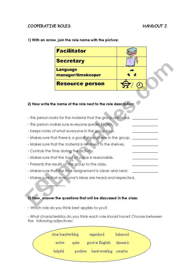 cooperative roles handout 2 worksheet