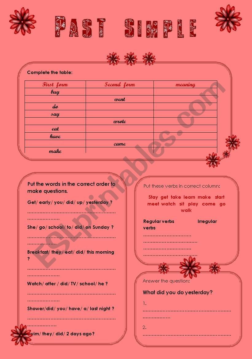 past simple  worksheet