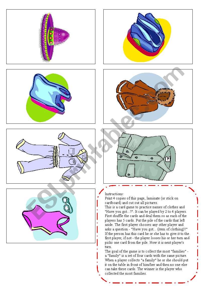 Game - clothes worksheet