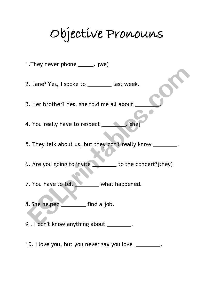 Objective Pronouns worksheet