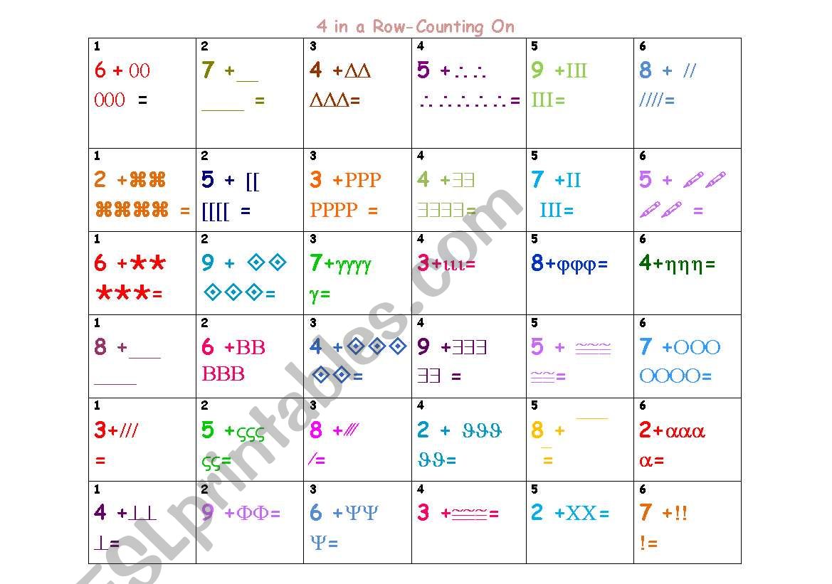 4  in a Row-Counting On worksheet