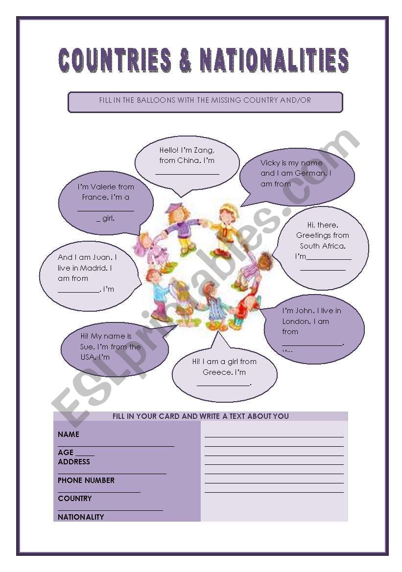 COUNTRIES & NATIONALITIES worksheet