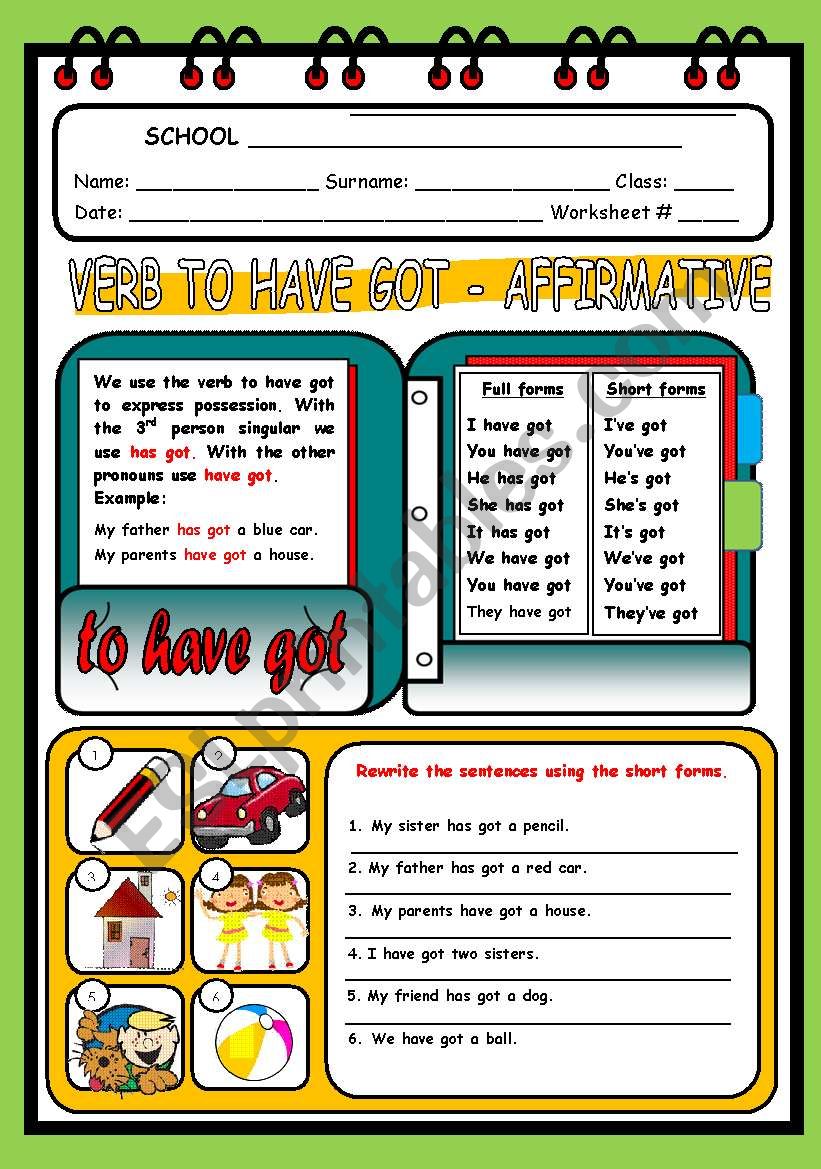 TO HAVE GOT - AFFIRMATIVE worksheet