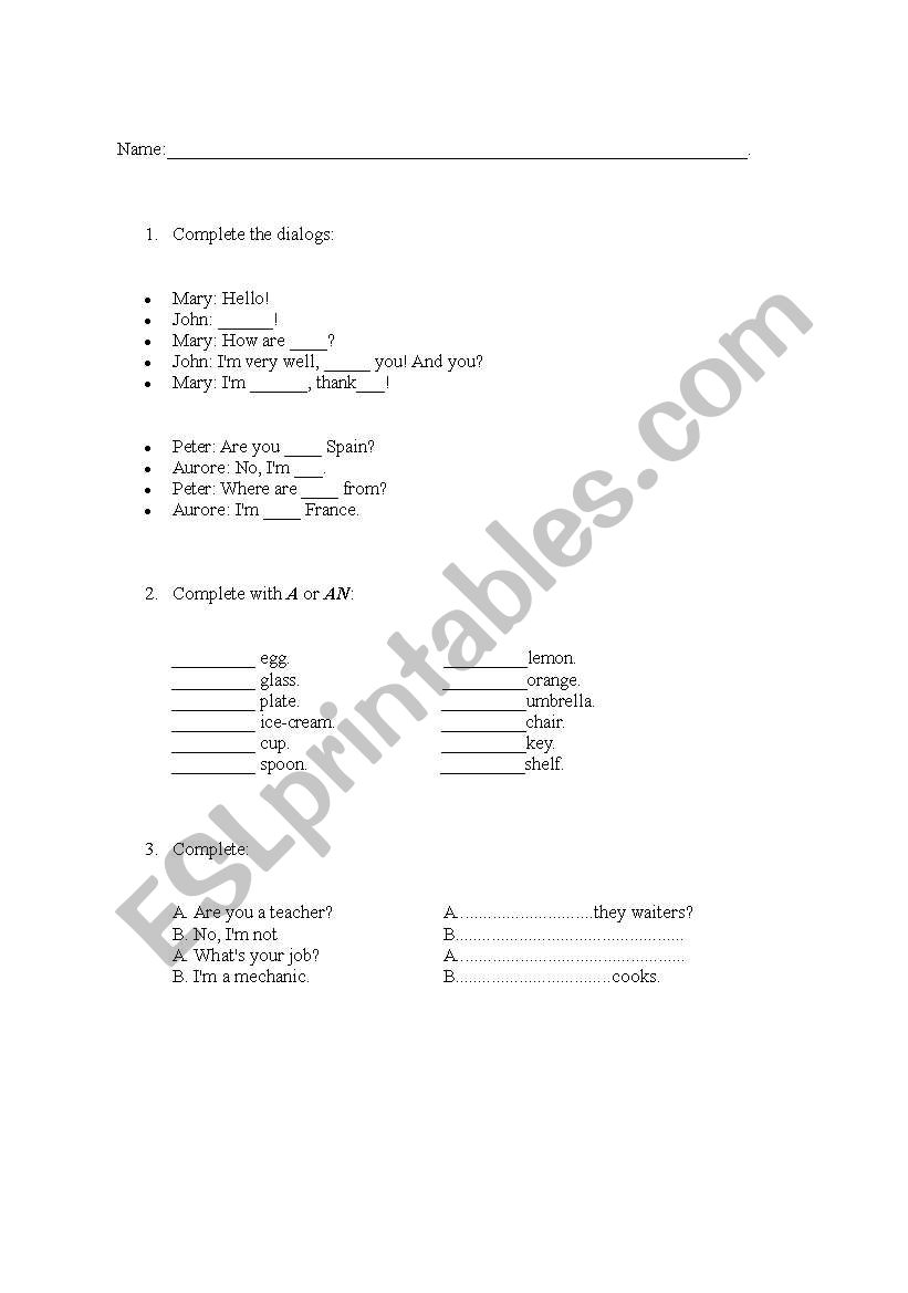 Exam: VERB TO BE, aan, and vocabulary