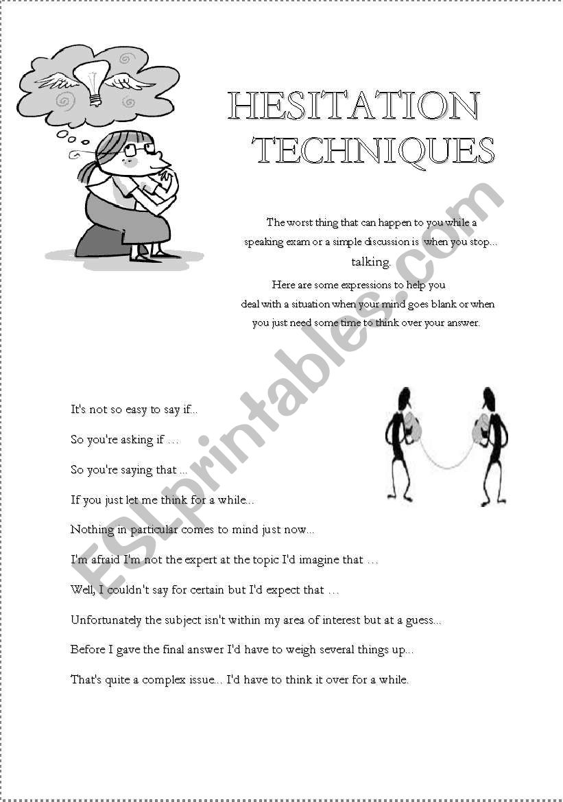 HESITATION TECHNIQUES worksheet