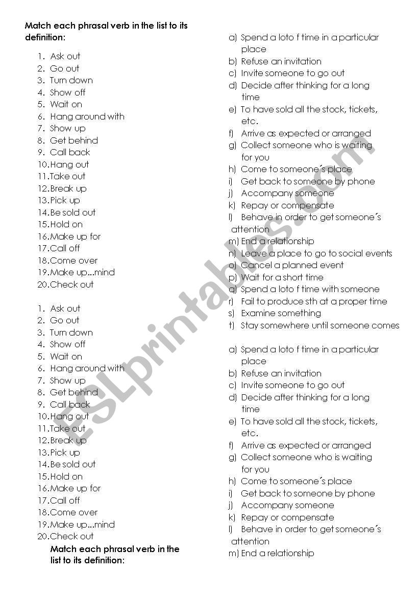 Phrasal Verbs worksheet