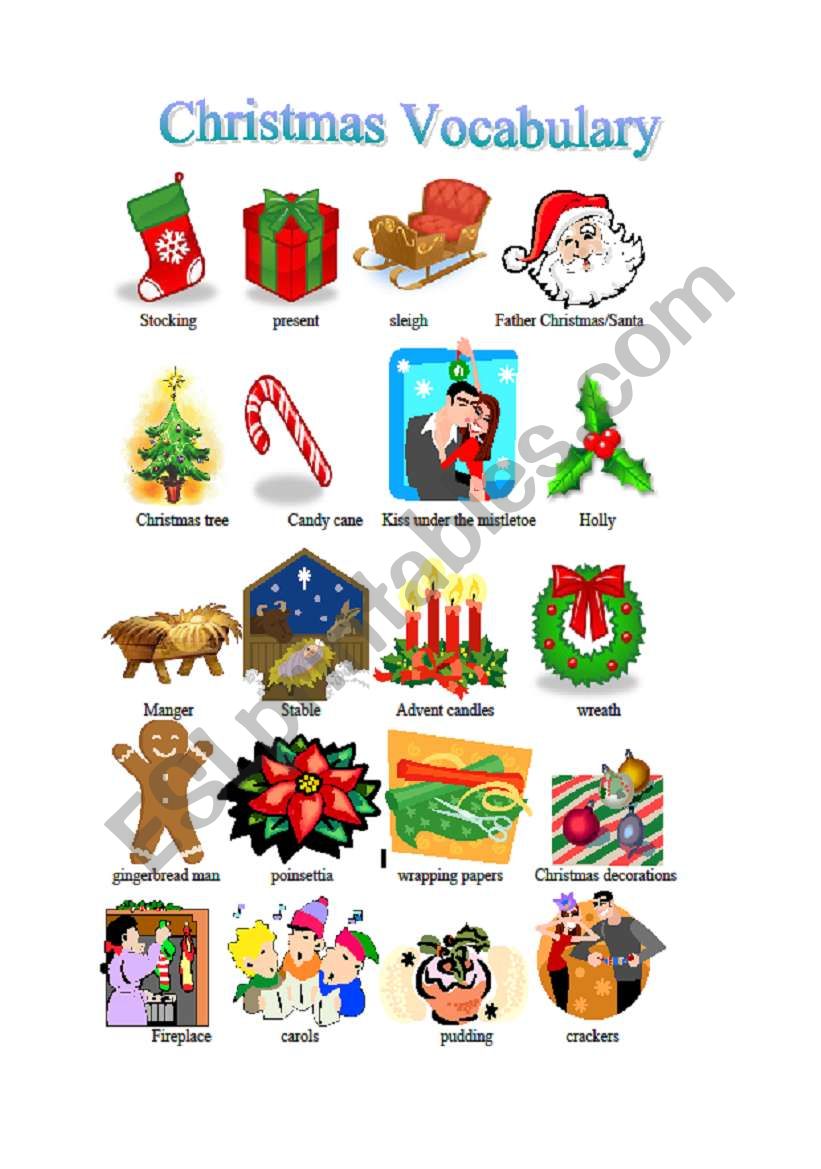 Xmas vocabulary worksheet