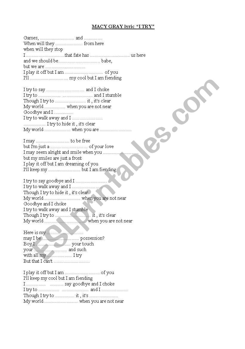 song worksheet