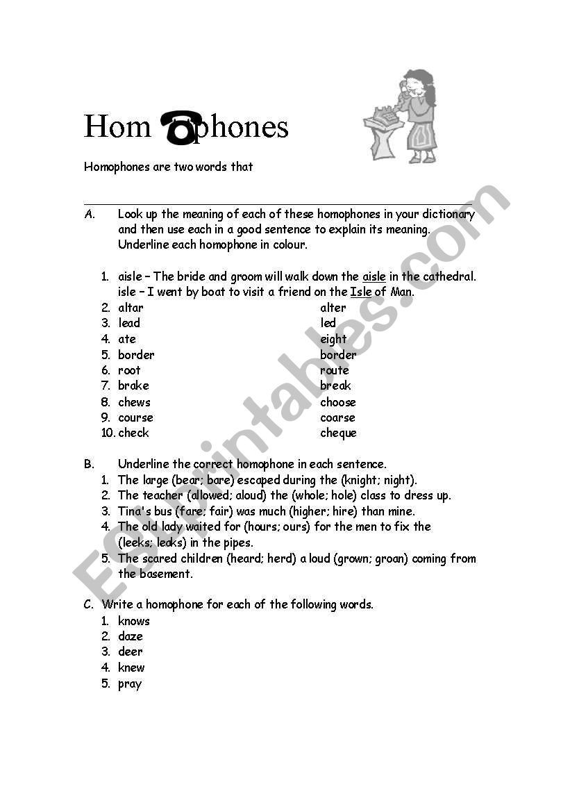 Homophones worksheet