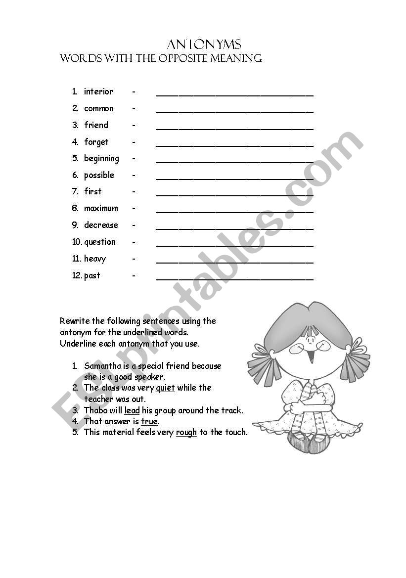 Antonyms worksheet