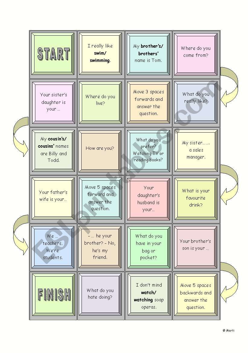 Board Game - elementary speaking and grammar