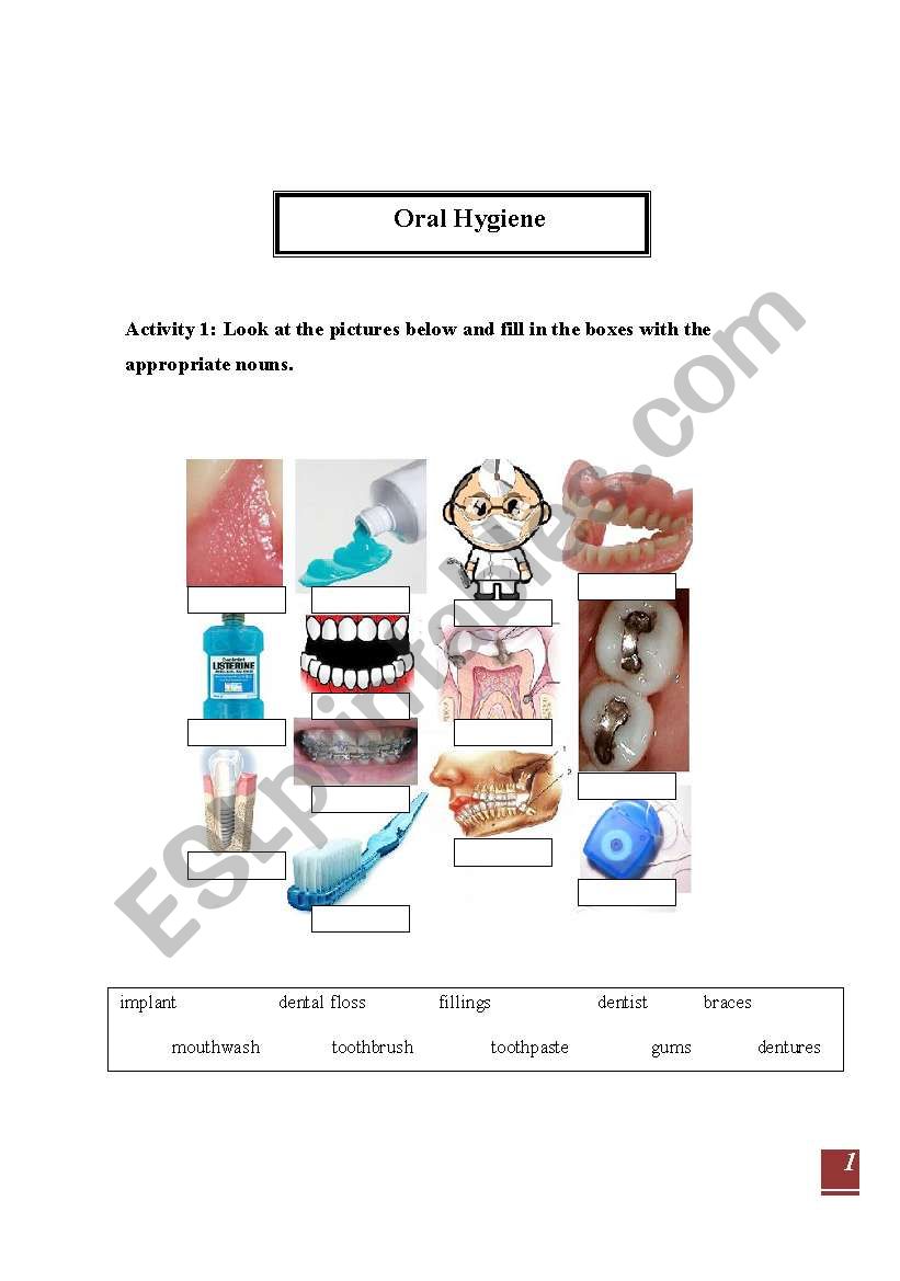 Oral Hygiene (teeth) worksheet