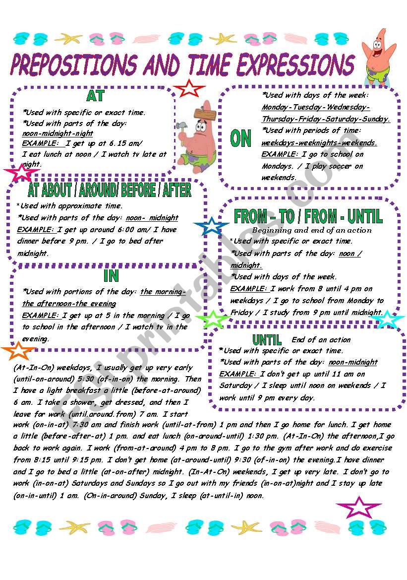 prepositions and time expressions guide