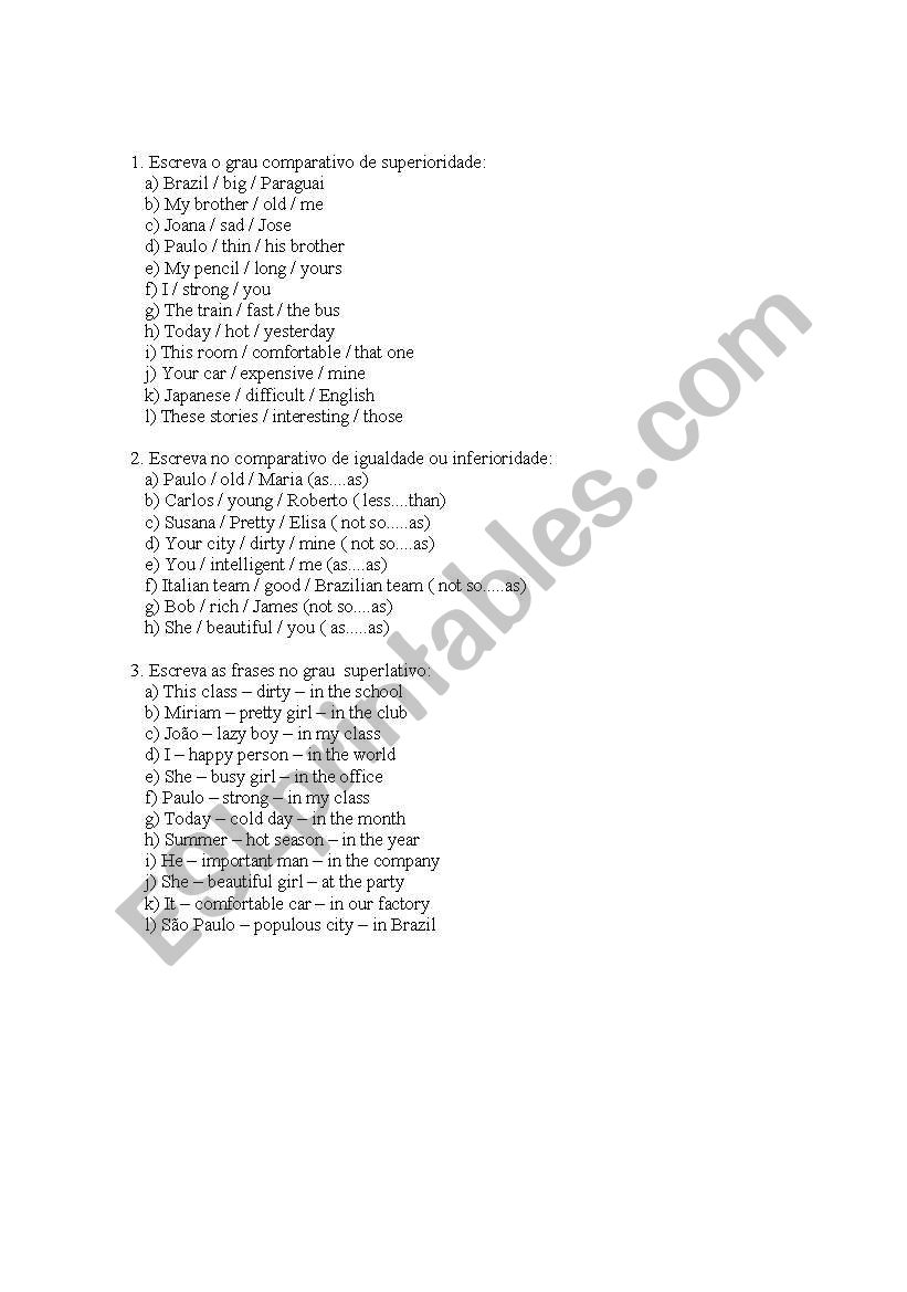 Exercises worksheet