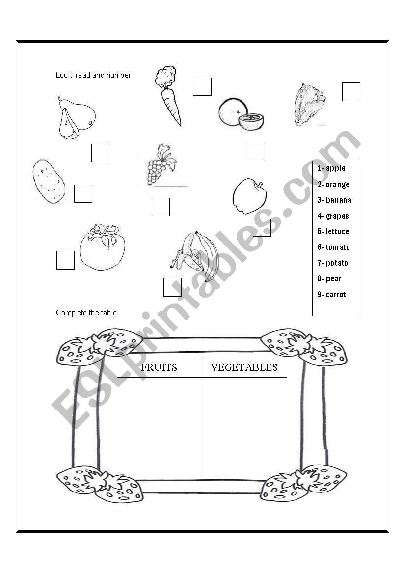 Fruits and Vegetables worksheet