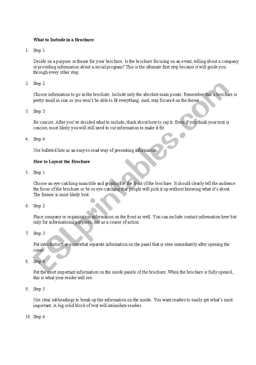 brochure worksheet